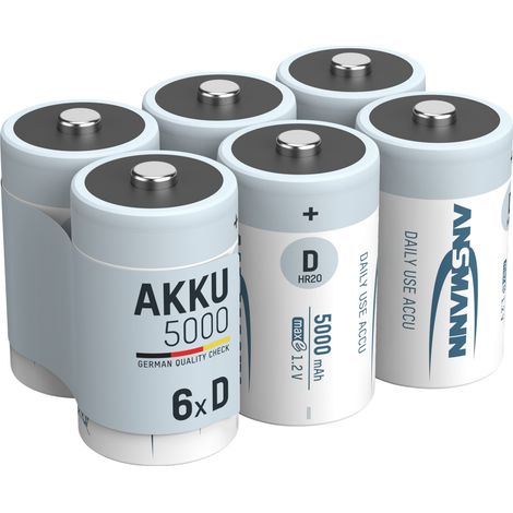 ANSMANN Akku D 5000mAh Mono NiMH 1,2V – 1000x wiederaufladbar (6 Stück)