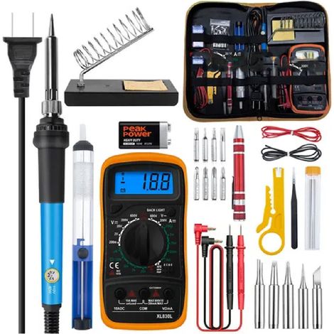 Kit fer à souder 60W température réglable 200-450°C, 220V EU avec multimètre et accessoires (1/4)
