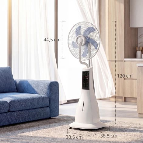 Ventilateur brumisateur 90 W, oscillation à 75°, 3 vitesses, 5 pales, réservoir d'eau de 3 L, 5 roues, télécommande (1/5)