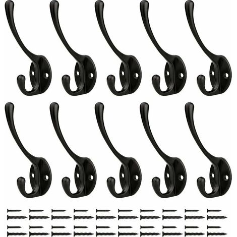 Perchero de pared, ganchos para sombreros, ganchos de pared resistentes con tornillos metálicos, para cocina, baño y vestidor (negro, 10 piezas)