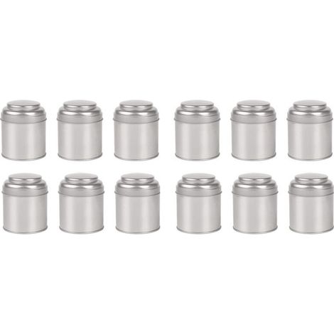 Juego de 12 piezas de cajas para té con tapas dobles herméticas, lata de hojalata y pequeñas latas redondas de cocina para té (plateado) (1/4)