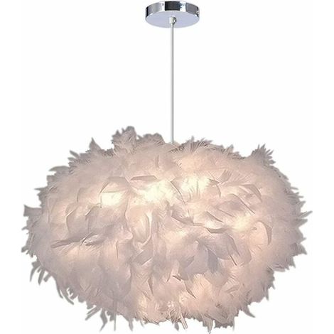 Moderne ovale Pendelleuchte mit weißen Federn, Hängeleuchte fürs Schlafzimmer, Ø 40 cm, Höhe 25 cm - RWSuspension (1/5)