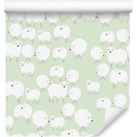Papier peint moutons sur fond vert pour salon et chambre 50x1000 cm (1/5)