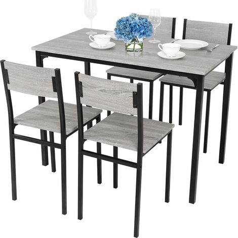 Puluomis Dining Table and Chairs Set, Modern Industrial Style Dining Room Furniture, Metal Frame, for Dining Room Kitchen Bistro Bar Restaurant Patio, 5 Pieces, 1 Table and 4 Chairs, Grey