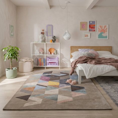 Tapis design SpectrumThreads - Designertapis - 180x120cm, Rectangular - 60% Laine vierge, 40% Soie de bambou - Tufté main - Multicolore