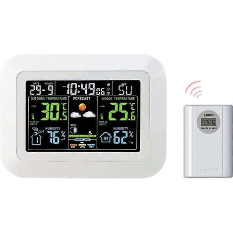 Station météo avec affichage numérique couleur, horloge, thermomètre intérieur et extérieur, hygromètre, horloge de prévisions météo (1/5)