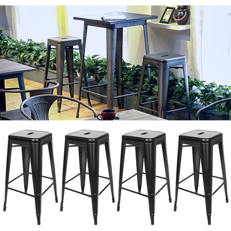 Aqrau  Chaise haute de bar empilable 8 pièces style industriel fer forgé noir 764242cm (1/3)