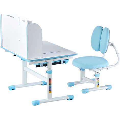 Mophorn Schreibtisch- und Stuhlset für Kinder, höhenverstellbar mit Bücherregal und Schublade, 0–40° geneigte Schreibtischplatte, Schreibtisch für Schlafzimmer und Arbeitszimmer, blau (1/5)