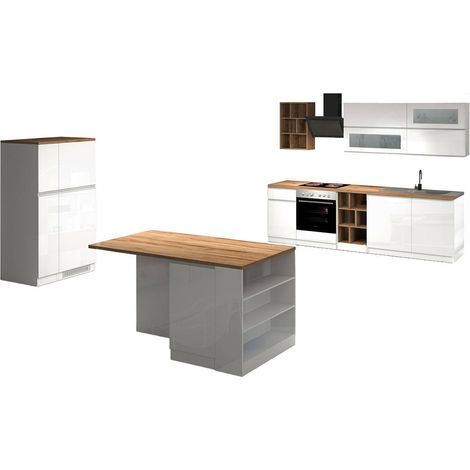 Dmora - Cuisine complète Baptiste, Ensemble de cuisine modulable, Cuisine modulable à éléments multiples, 100% Made in Italy, Blanc brillant et chêne, avec emballage renforcé (1/5)