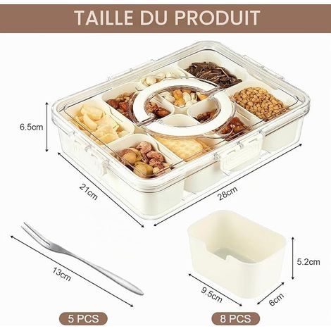 Divided Serving Tray with Lid 8 Grids Snack Storage Box Tray Handle Picnic Travel Kitchen Sweets Vegetables Fruit Dried Nuts (1/4)
