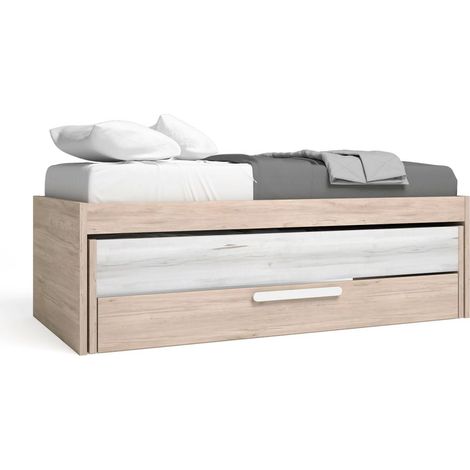 Cama compacta Flash acabado roble sahara/blanco, 62cm(alto) 202cm(ancho) 98cm(largo) (1/3)