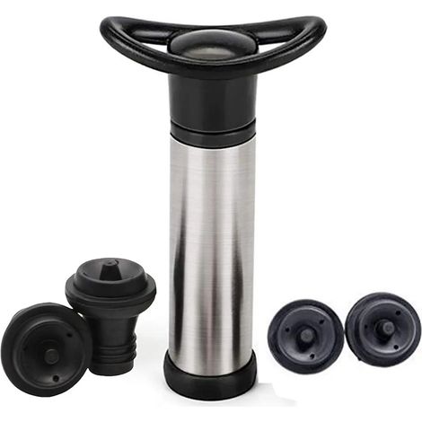Pompe à vin sous vide avec 4 bouchons en acier inoxydable, pompe à vin sous vide, bouchons pour bouteilles de vin, système de conservation sous vide (1/5)