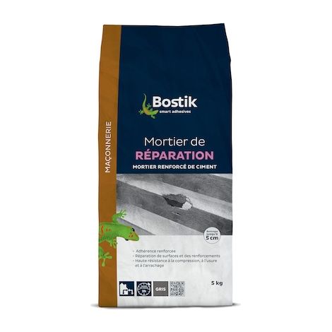 Bostik – Mortier de réparation 5 kg – Pour béton et maçonnerie – Rénovation intérieure et extérieure – Adhérence maximale jusqu'à 25 mm