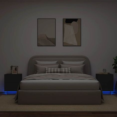 Armoires de chevet et lumières LED 2 pcs-Table de chevet noir bois d'ingénierie 806644 (1/5)