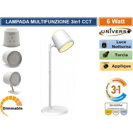 BL-1005-B LAMPADA MULTIFUNZIONE RICARICABILE DA TAVOLO 6W DIMMERABILE CCT 3 IN 1 TEMPERATURA LUCE SELEZIONABILE (1/5)