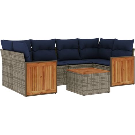 Maison Exclusive - 7-teiliges Gartensofa-Set mit Kissen, grau, Po