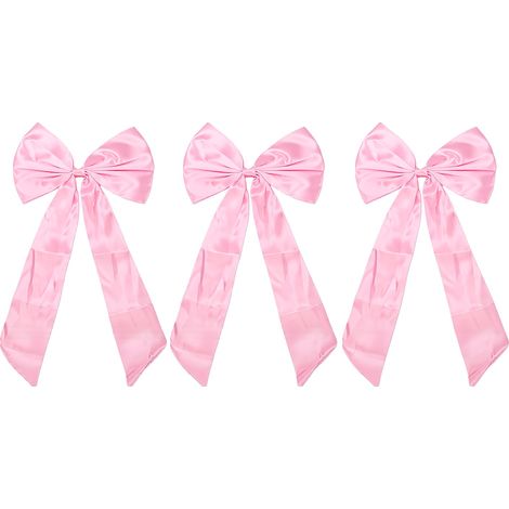 Lot de 3 grands nœuds en satin pour décoration de salle de cheminée murale, ruban élégant, installation facile, décoration pour fêtes, mariages, événements, rose (1/5)