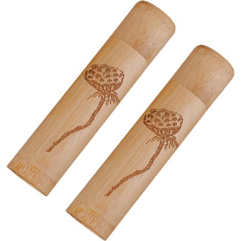 Set aus 2 Röhren aus natürlichem und umweltfreundlichem, karbonisiertem Bambus mit Lotusmuster, für Tee, Nüsse oder Räucherstäbchen. (1/5)