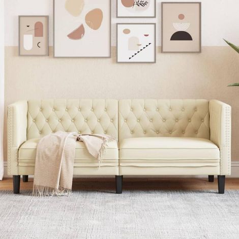 Chesterfield Sofa 2-Sitzer Creme Kunstleder mit Knopfheftung und stabilen Füßen (1/5)
