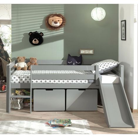 Paris Prix – Lit enfant surélevé 90x200cm blanc – 2 tiroirs en bois massif scandinave – Sommier à lattes inclus – Design moderne (1/5)