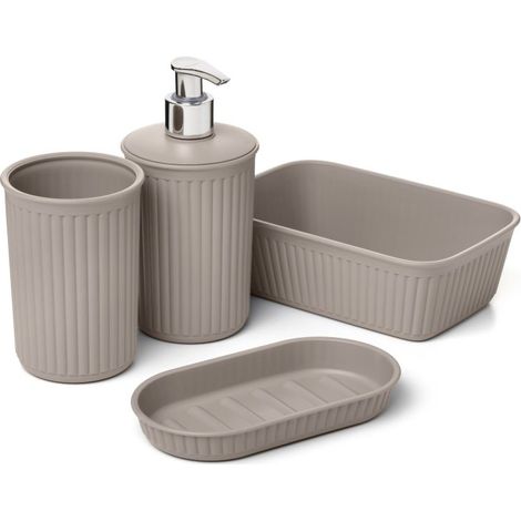Tatay Set de vaso+dosificador+jabonera+organizador Blanco Taupe 6391101