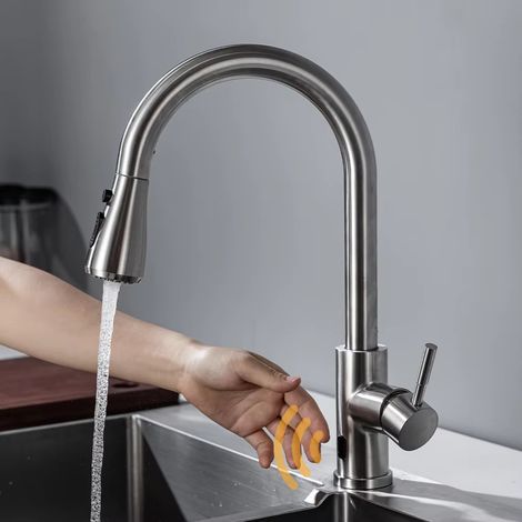 Mitigeurs de cuisine intelligents sans contact, robinets de cuisine, mitigeurs d'évier, mitigeurs à détecteur, adaptés pour l'extérieur et le camping (argent)