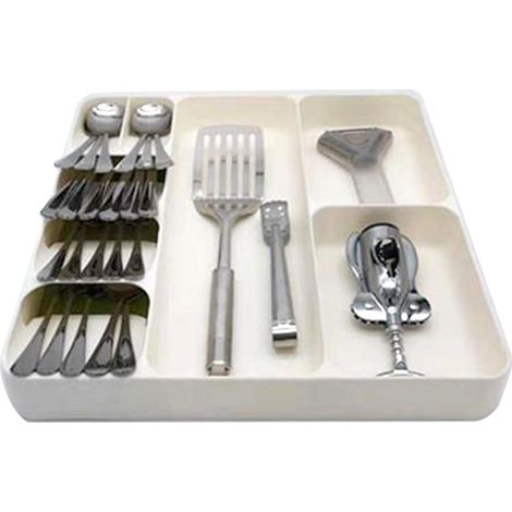 3-in-1-Besteckkasten aus umweltfreundlichem Kunststoff, multifunktionaler Organizer für Messer, Gabeln, Essstäbchen und Löffel, weiß (1/5)