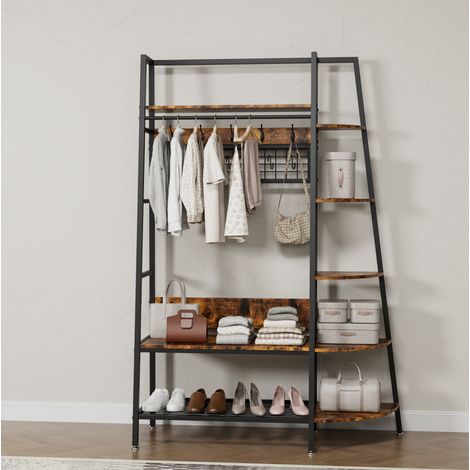 Perchero de pie 101x40x183 cm de metal y madera negro -FLORAGRACE (1/5)