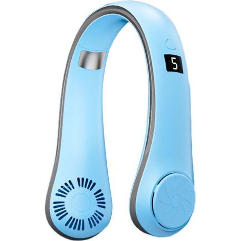 Ventilatore da collo blu, pieghevole, con raffreddamento a 360°, 5 velocità, ricaricabile e senza pale. (1/5)