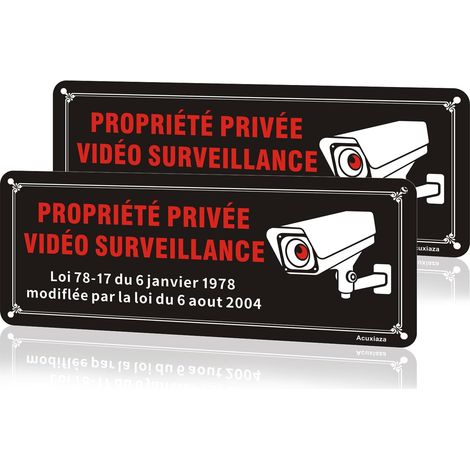 2 Pièces Panneau Video Surveillance, 25x10 cm Panneau Propriété Privée Caméra Surveillance, Aluminium Réfléchissant Panneaux D'avertissement avec Autocollant et Trous Pré-percés (1/5)