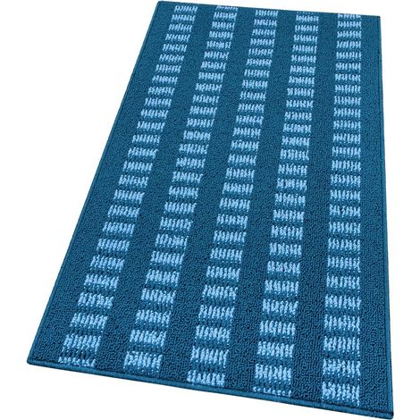 Tappeto Cucina Morbido 3D Assorbente Lavabile Antiscivolo Passatoia Bordata A Righe Blu - 57x180 Cm