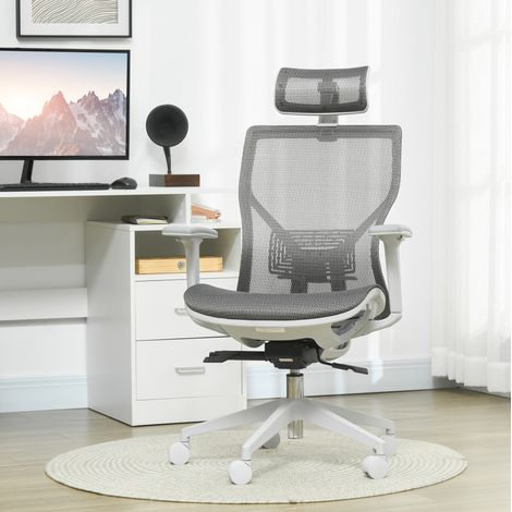 Chaise de bureau en mousse grise avec appui-tete, accoudoirs, inclinaison 90b0-112b0, verin a gaz, 67 x 65 x 120-128 cm (1/5)