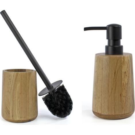 Lot d'accessoires WC DEBLANCH OAK brosse wc bois + distributeur bois