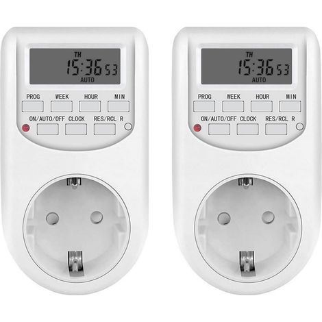 Minuterie numérique programmable 2 prises – 16 programmations On/Off, écran LCD, 220V 10A 2300W – Interrupteur horaire prise (AL-06G)
