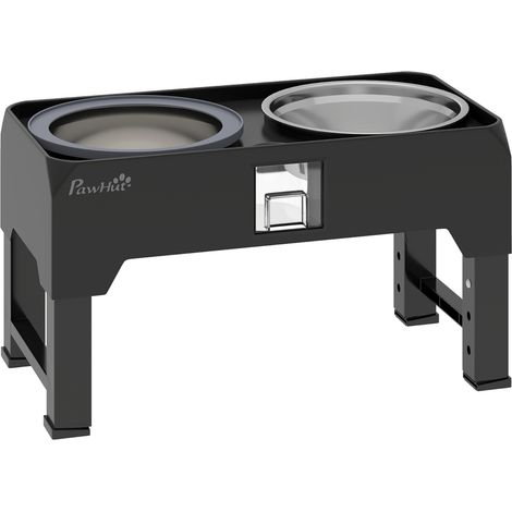 Gamelle chien réglable en hauteur, support noir avec bol d’eau et 2 bols inox, repas confortable pour petits et grands chiens