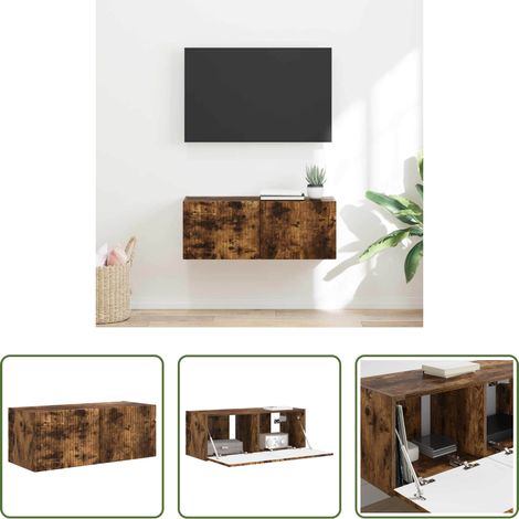 Meuble tv mural bois - Meuble TV mural Chêne fumé 60 x 31 x 29.5 cm Bois d'ingénierie (1/5)