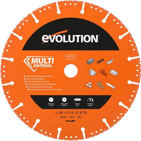 Evolution Lama diamantata multiuso Evolution da 255 mm con bordo segmentato e foro da 22,2 mm - Lama diamantata multiuso per il taglio di metallo (1/4)