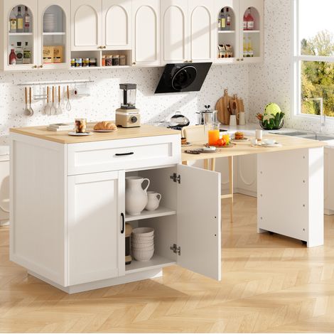 Tavolo bar estraibile 133/202 cm bianco con spazio contenitore e ruote bloccabili (1/5)