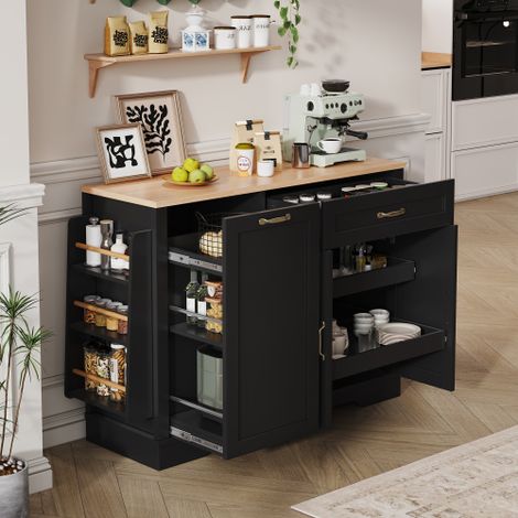Buffet de cuisine avec niches ouvertes, tiroirs et portes, noir, 115 x 40 x 87 cm