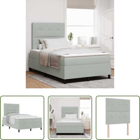 Holzrahmen - Boxspringbett mit Matratze Hellgrau 120 x 200 cm Samt (1/5)