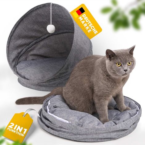 2-in-1 Katzenhausbett, Größe S, Grau