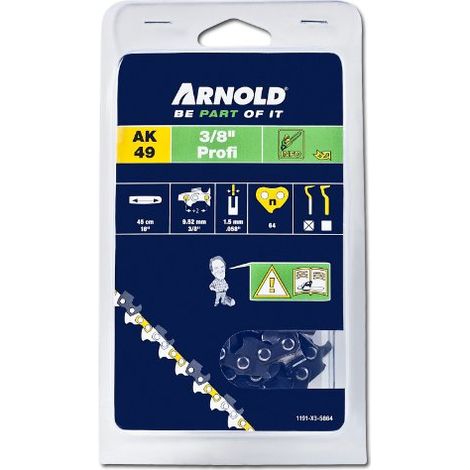 Catena per motosega 3/8", 1,5 mm, 64 maglie anticontraccolpo - tronchesi semitondi Arnold (1/3)