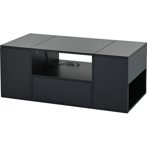 Table basse noire brillante avec 1 tiroir, 2 armoires et éclairage LED, 100 x 50 x 40 cm (1/5)