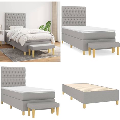 Sommier à lattes de lit avec matelas Gris clair 100x200cm Tissu - Lit Plateforme - Lit Double - Matelas Ressorts Ensachés - Têtière Ajustable - Canapé Lit - Home & Living (1/5)
