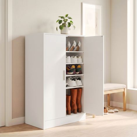 Meuble à Chaussures, Étagère Réglable, Meuble de Rangement pour Entrée, 5 Niveaux, 2 Portes, Blanc (1/5)