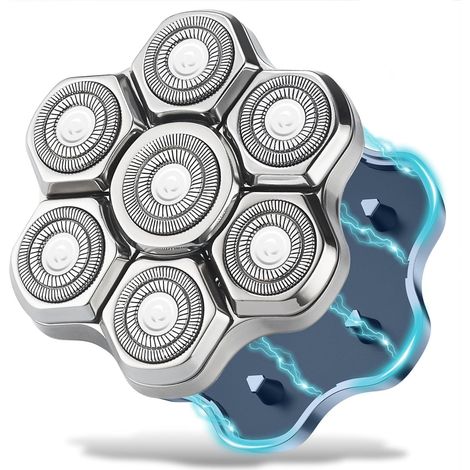 Têtes de rechange pour rasoir magnétique – 7 lames rotatives étanches à double anneau pour hommes chauves – Compatible avec Freebird, Wyklaus et Shpavver (Argent) (1/5)
