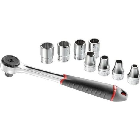 FACOM Steckschlüsseleinsatz-Set 1/2" 9-teilig Ratsche 5° 72 Zähne 8 12-Kant-Steckschlüsseinsätze OGV 8-19 mm