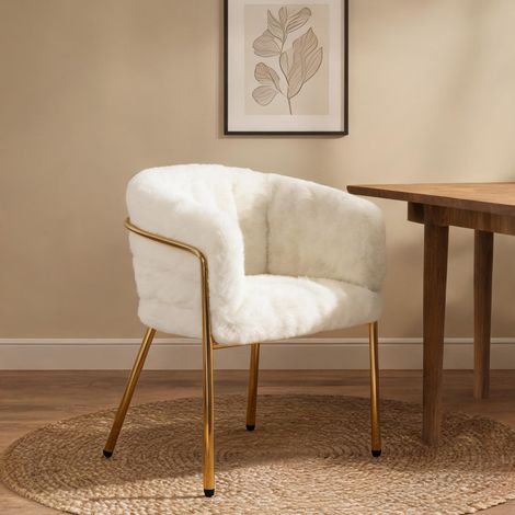 Chaise de loisir blanche imitation fourrure de lapin en faux fur (1/5)