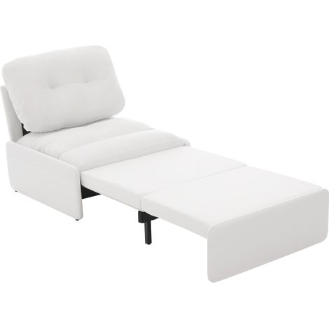 Sofá cama multifuncional 2 en 1 de lino blanco con estructura de madera y patas metálicas, 1 plaza (1/5)