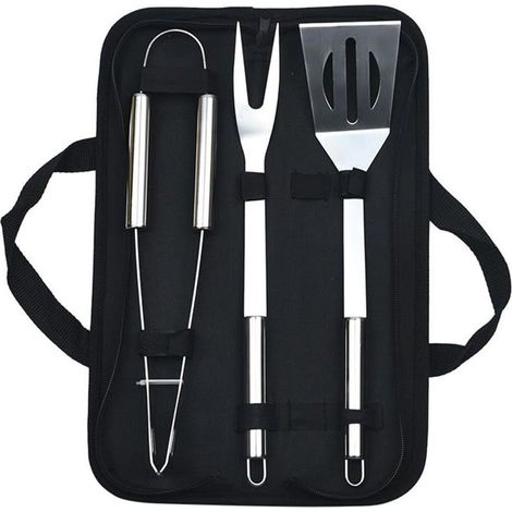 3 pièces, Kit d'outils de barbecue en acier inoxydable, pinces et pelle avec sac fourre-tout, idéal pour jardin, camping et cadeau (1/5)